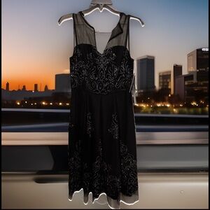 Studio One Black Sheer Embroidered Midi Dress
